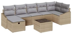 Conjunto de Sofás de Jardim 8 Peças com Almofadas Bege Polirattan