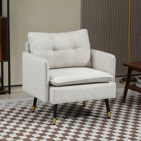 Poltrona Sala de Estar Poltrona Relax com Apoio para os Braços Assento Acolchoado e Pés de Aço 76x68x80 cm Creme