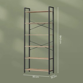 Estante de armazenamento de 6 níveis 30 x 80 x 184,3 cm castanho-camelo-Preto