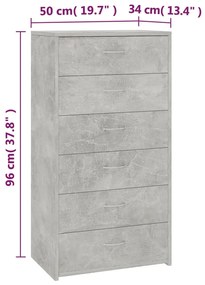 Aparador c/ 6 gavetas 50x34x96cm contraplacado cinzento cimento
