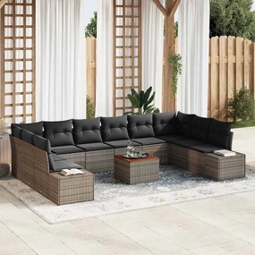 vidaXL Conjunto de Sofá de Jardim 11 pcs Cinzeto Vime &amp; Poliéster