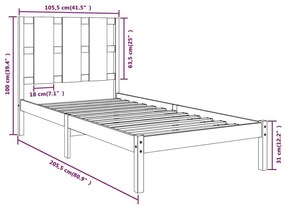 Estrutura de cama 100x200 cm pinho maciço preto