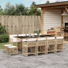 vidaXL 13 pcs conjunto de jantar p/ jardim com almofadões vime PE bege