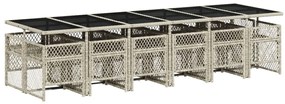 13 pcs conj. jantar jardim c/ almofadões vime PE cinzento-claro
