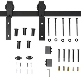 HOMCOM Conjunto de ferragens para porta deslizante dupla Suporta 90 kg 200 cm de comprimento Preto