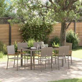 Conjunto de Jantar de Jardim vidaXL de 7 Peças Cinzento em Rattan