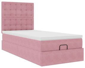 Estrutura de cama otomana com colchões rosa 90x200cm veludo
