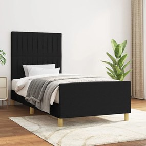 Estrutura de cama c/ cabeceira tecido 90x190 cm preto