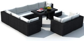 10 pcs conjunto lounge de jardim c/ almofadões vime PE preto