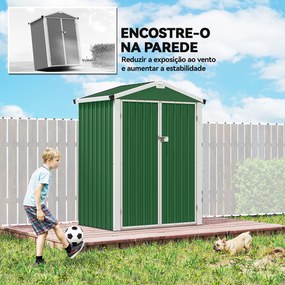 Abrigo de Jardim Exterior 1,1 m² 133x87x178 cm com 2 Portas de Correr Telhado Inclinado e Luvas Verde