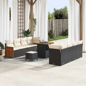 Conjunto de Sofá de Jardim vidaXL de 11 Peças com Almofadas Preto Rattan Sintético Acácia