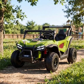 Carro elétrico para Crianças 24V, 4x4, 2 lugares Gravity Buggy Rodas de espuma EVA e assento Couro ecológico Verde