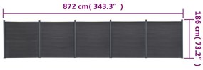 Conjunto de painéis de vedação 872x186 cm WPC cinzento