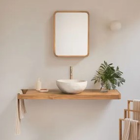 Conjunto De Móvel De Casa De Banho 130x45 Cm Suspenso Em Madeira De Teca Neill Madeira De Teca & Irregular Em Cimento - Sklum