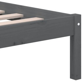 Estrutura de cama casal 135x190 cm madeira maciça cinzento