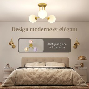 Candeeiro de teto LED de 25 W, luminária de teto com 3 luzes e casquilhos G9, abajur esférico, 42 x 42 x 26,5 cm, dourado