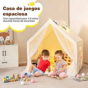 Tenda de brincar para crianças com tapete de algodão lavável Luzes de estrelas laváveis Janelas 122 x 105 x 125 cm Bege