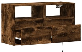 Móvel de parede p/ TV c/ luzes LED 80x31x45 cm carvalho fumado