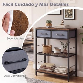Mesa de Consola, 60 x 30 x 81 cm, 2 Gavetas e 2 Prateleiras, Preto+Cinza