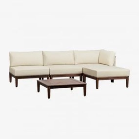Conjunto De Jardim Com Sofá Modular De Canto De 3 Peças, Mesa De Centro E Puff Em Acácia Giulia Crema - Sklum