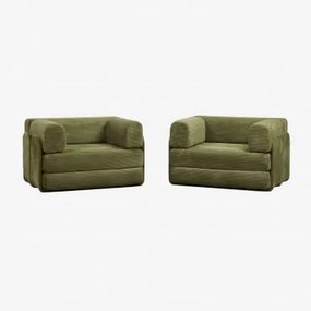 Pack De 2 Poltronas-cama Em Veludo Embaladas A Vácuo Kyoto Bombazina Verde Army - Sklum