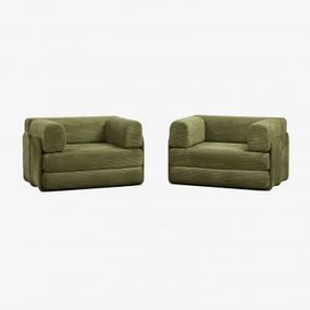 Pack De 2 Poltronas-cama Em Veludo Embaladas A Vácuo Kyoto Bombazina Verde Exército - Sklum
