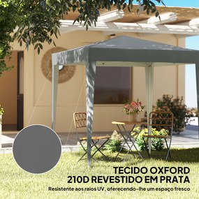 Tenda Dobrável 2x2m com 4 Paredes Laterais Tecido Oxford 2 Janelas e Saco de Transporte Anti-UV Impermeável Cinzento