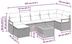 Conjunto de Sofás para Jardim com 8 Peças e Almofadas em Rattan Poliés