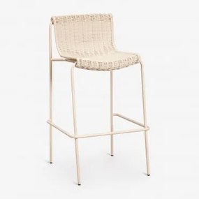 Taburete Alto De Jardim Em Rattan Sintético E Aço Revia ↑75 Cm & Tapioca Bege - Sklum