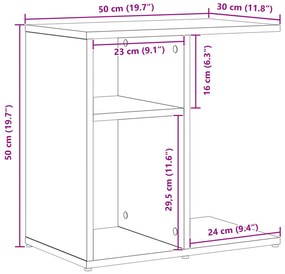Mesa de Apoio vidaXL Preta em Madeira de Carvalho 50x30x50 cm