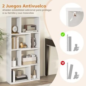 Estante geométrica de 4 níveis com 120 cm de altura com 8 cubos aberta para sala de estar e escritório Branca