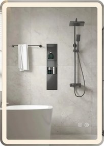 Espelho LED 70x50cm com luzes de 3 cores, antiembaciamento e luz regulável prateada