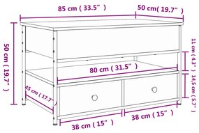 Mesa de centro 85x50x50 cm deriv. madeira/metal cinzento sonoma