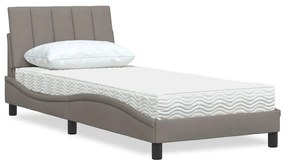 vidaXL Cama com colchão 80x200 cm tecido castanho-acinzentado