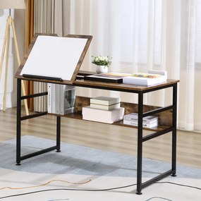 Mesa de desenho inclinável para escritório informático, design industrial — tampo elevável, prateleira — painéis de aglomerado com acabamento em imita