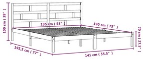 Estrutura de cama casal 135x190 cm madeira maciça preto