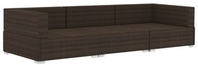 3 pcs conjunto sofás de jardim c/ almofadões vime PE castanho