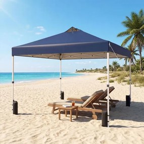 Tenda dobrável 3x3 m com 4 x Sacos de areia de montagem instantânea com 1 botão campismo, feiras, eventos e Saco com rodas Azul