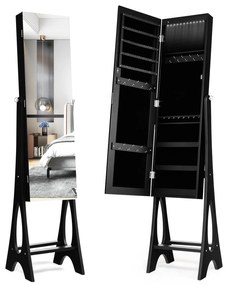 Organizador de armário para joias autônomo com espelho de borda chanfrada - branco