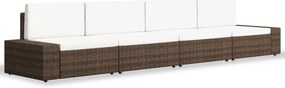 4 pcs conjunto lounge para jardim vime PE castanho