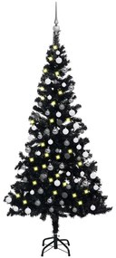 Árvore de Natal artificial c/ luzes LED e bolas 180 cm PVC preto