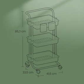 Carrinho com 3 níveis, carrinho de serviço, carrinho de cozinha com pega 41,6 x 33,5 x 86,3 cm preto