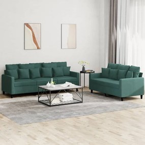 3201722 vidaXL 2 pcs conjunto de sofás com almofadões veludo verde-escuro