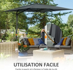 Guarda-sol quadrado com haste lateral, 2,5 x 2,5 m, com proteção UV e base em cruz incluída, cinzento escuro