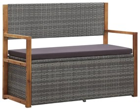 vidaXL Banco arrumação 115 cm vime PE e madeira acácia maciça cinzento