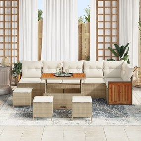 Conjunto de Sofá de Jardim com 10 Peças e Almofadas em Bege de Rattan Acácia