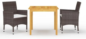 vidaXL 3 pcs conjunto de jantar para jardim castanho