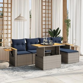 vidaXL 6 pcs conjunto sofás p/ jardim c/ almofadões vime PE cinzento