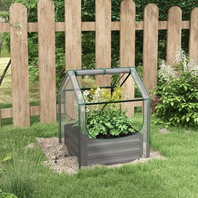 Floreira de horta com mini-estufa, floreira elevada em aço galvanizado, 70 x 70 x 90 cm, cinzento escuro
