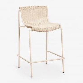 Banqueta Alta Em Rattan Sintético E Aço Revia ↑65 Cm & Tapioca Bege - Sklum